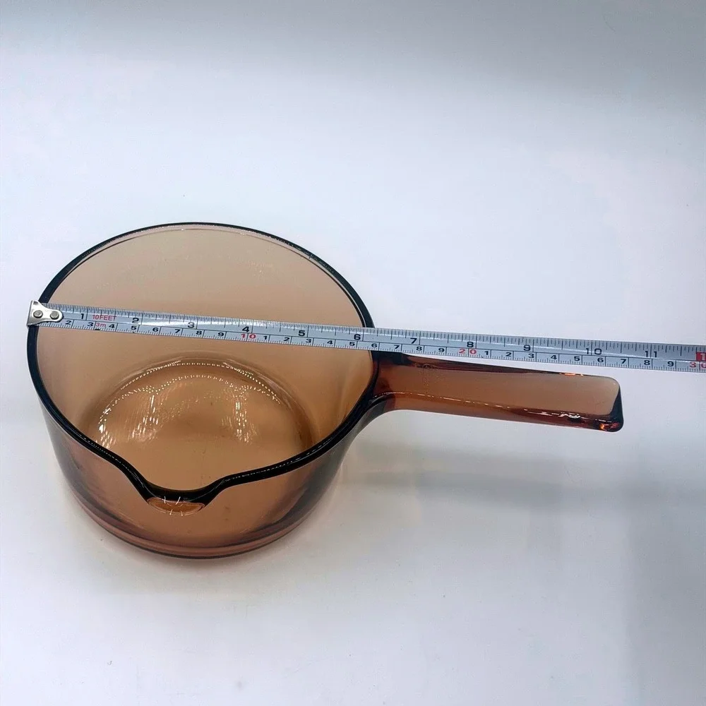 Visions Corning Amber Glass Saucepan No LId USA Made Vintage 0.5 Liter / 1 Pint